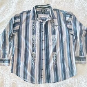 Harley-Davidson Striped Button Down Shirt with Skull Design - Men’s